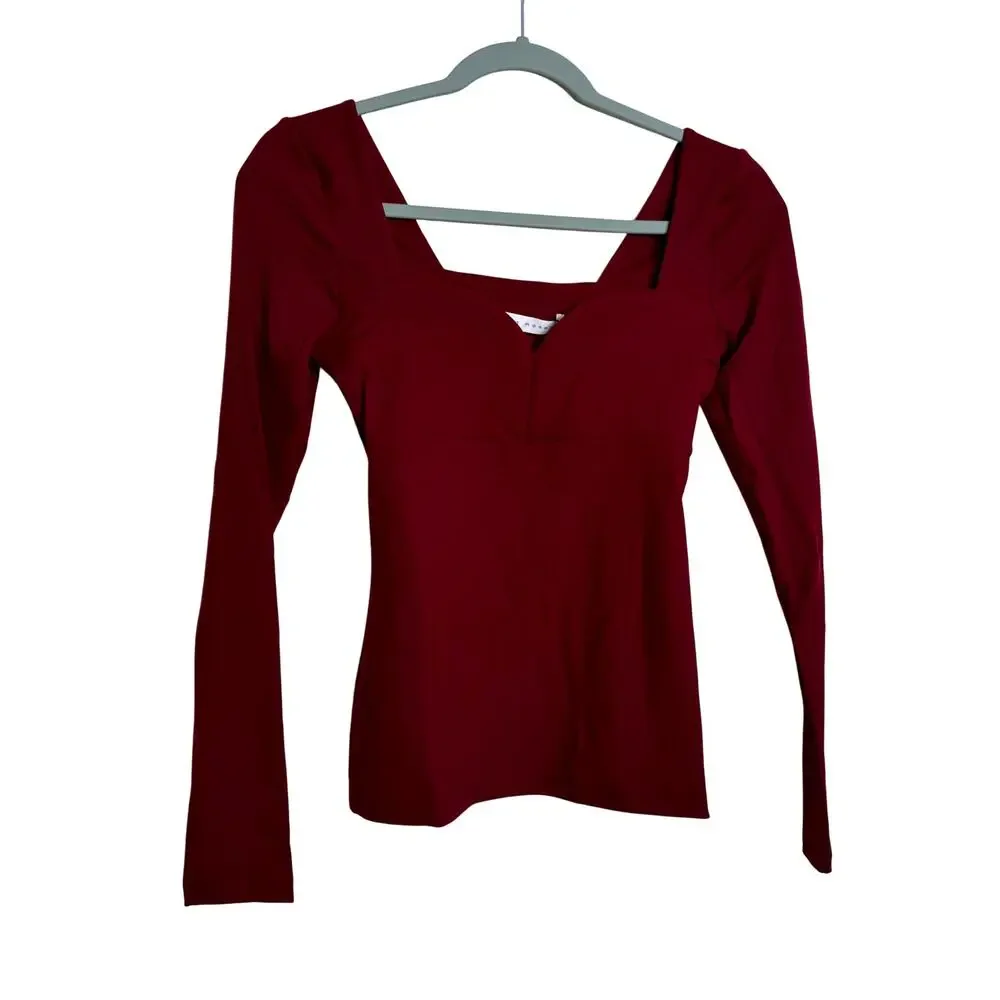 Susana Monaco Sweetheart Long Sleeve Top Red NWT Size Small